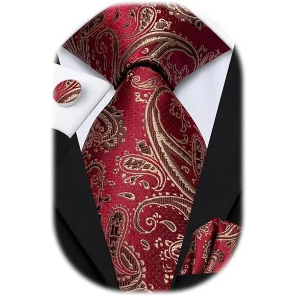 Silk Paisley Ties for Men Necktie Pocket Square Cufflinks Set Foral Tie Sets - Picture 7 of 7